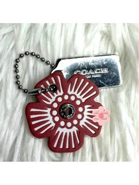 1" COACH Silver Tea Rose Flower Floral Bag Charm Hang Tag